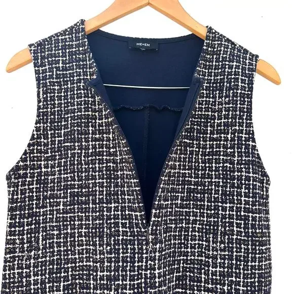 ME+EM Ponte Jacquard Tweed Shift Mini Dress Short 8 Navy Blue Office Work - Picture 10 of 10